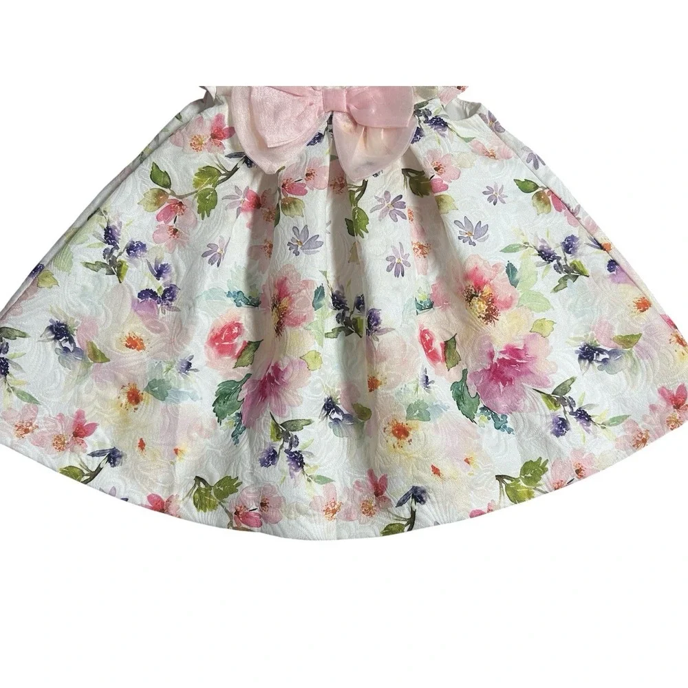Bonnie Baby Girls Dress Floral Spring Summer 12 Months ‎ Bow Lined Textured Zip